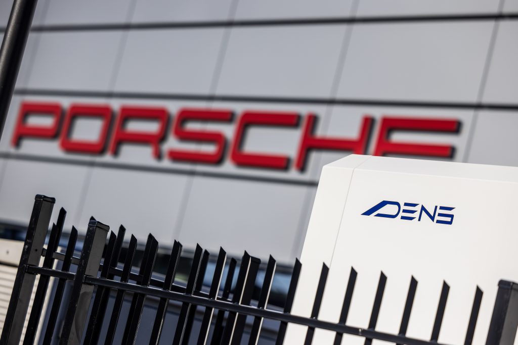 battery container in front of Porsche factory